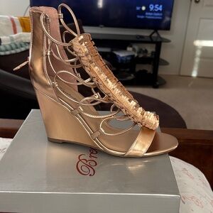 Breckelles Metallic Wedge Sandals